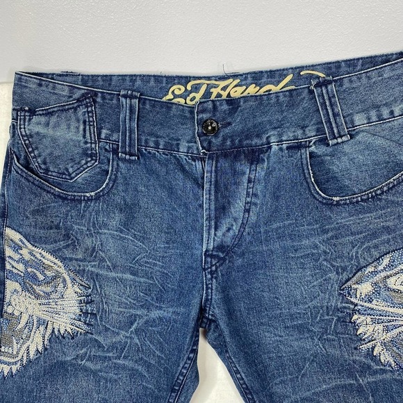 Vintage NWT Ed Hardy Tiger Death or Glory Rhinestone Relaxed Fit Jeans-42x34 - Picture 3 of 7